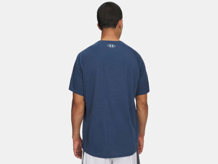 Under Armour ua tech textured ss-blu training t-shirt korte mouw heren - - maat L Blauw