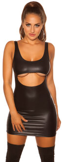 underboob wetlook mini jurkje zwart - One Size 34/38