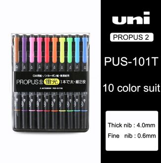 Uni Markeerstift PUS-101T Kleur Marker Voor Dubbele Marker 10 Kleuren Optionele Heldere Kleuren 10 kleur suit
