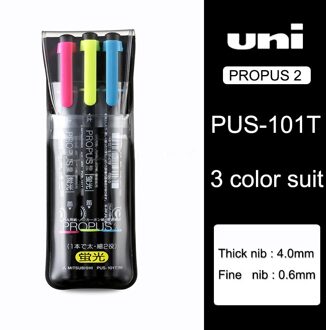 Uni Markeerstift PUS-101T Kleur Marker Voor Dubbele Marker 10 Kleuren Optionele Heldere Kleuren 3 kleur suit