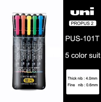 Uni Markeerstift PUS-101T Kleur Marker Voor Dubbele Marker 10 Kleuren Optionele Heldere Kleuren 5 kleur suit