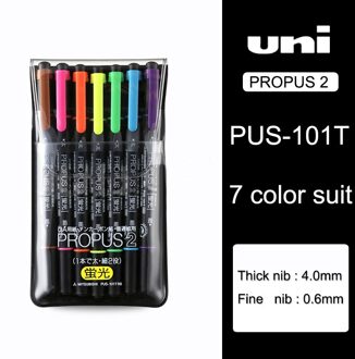 Uni Markeerstift PUS-101T Kleur Marker Voor Dubbele Marker 10 Kleuren Optionele Heldere Kleuren 7 kleur suit