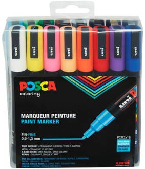 Uni posca stiften standard colors pc3m 0.9-1.3 mm lijn 16 stuks Multikleur