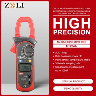 UNI-T UT204A 400-600A Digitale Stroomtang Ac Dc Temperatuur Condensator UT204A Auto Range Voltage Continuïteit Zoemer Multimeter