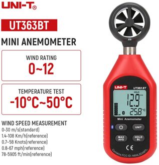 UNI-T UT363 Digitale Anemometer UT363BT Lcd Backlight Bluetooth Windsnelheid Meting Temperatuur Tester