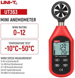 UNI-T UT363 Digitale Anemometer UT363BT Lcd Backlight Bluetooth Windsnelheid Meting Temperatuur Tester