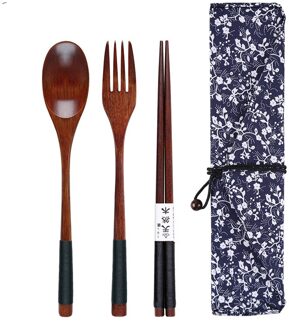 Unibird Natuurlijke Hout Janpan Stijl Servies Set met Zak 3 stks/set Eetstokjes Soep Lepel Vork Sushi Voedsel Chop Sticks Bestek