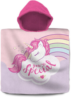 Unicorn Eenhoorn/Unicorn bad cape/poncho - 60 x 120 cm - katoen - voor kinderen - Badcapes Roze