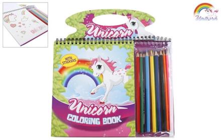 Unicorn Kleurboek Met 12 Kleurpotloden Sjablonen En Stickers 21x26cm