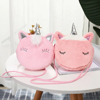 Unicorn Plush Round Shoulder Bag Children Cartoon Crossbody Messenger Shoulder Bag Casual Sling Chain Ladies Bags Dropship