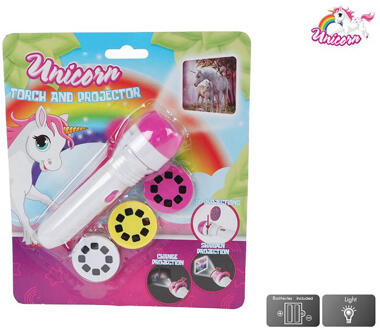 Unicorn projector met zaklamp 11,5cm roze