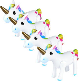 Unicorn thema opblaasbare eenhoorn - 4x - wit - 53 x 35 - Eenhoorn feest decoratie/versiering