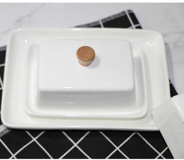 Unieke Boter Plaat Met Deksel Creatieve Keramiek Schotel Chic Huishoudelijke Servies Voor Home Hotel-Wit (6 Inch) 20x15x5cm