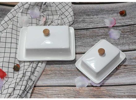 Unieke Boter Plaat Met Deksel Creatieve Keramiek Schotel Chic Huishoudelijke Servies Voor Home Hotel-Wit (6 Inch) 20x15x5cm
