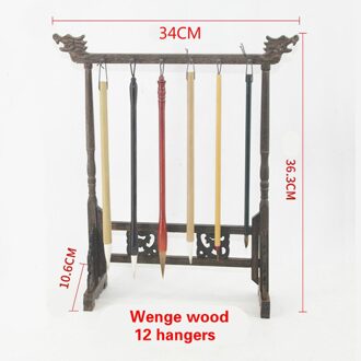 Unieke Solid Wenge Hout Schrijven Borstel Houder 12 Hangers Kalligrafie Penhouder Studie Schat Traditionele Schilderen Borstel Rack