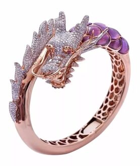 Unieke Vintage Rose Gouden Draak Dier Statement Ring Paars Opal Crystal Engagement Wedding Band Ringen Voor Vrouwen Boho Sieraden 7