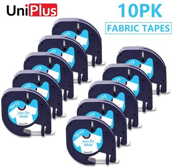 Uniplus 10PK 12Mm Tape Fit Dymo Letratag Lt Tape 18769 18773 Ijzer Op Kleding Stof Lint Voor Dymo labeller LT100H LT100T 10roze blauw on wit