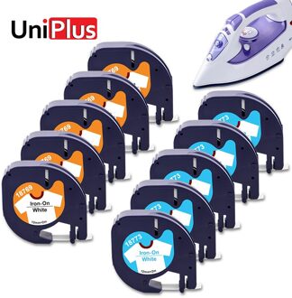 Uniplus 10PK 12Mm Tape Fit Dymo Letratag Lt Tape 18769 18773 Ijzer Op Kleding Stof Lint Voor Dymo labeller LT100H LT100T 10roze mengen kleuren