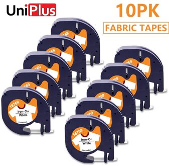Uniplus 10PK 12Mm Tape Fit Dymo Letratag Lt Tape 18769 18773 Ijzer Op Kleding Stof Lint Voor Dymo labeller LT100H LT100T 10roze zwart on wit