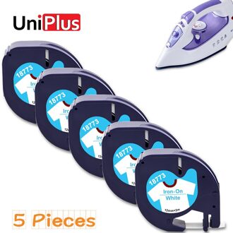 Uniplus 10PK 12Mm Tape Fit Dymo Letratag Lt Tape 18769 18773 Ijzer Op Kleding Stof Lint Voor Dymo labeller LT100H LT100T 5roze blauw on wit