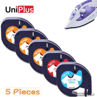 Uniplus 10PK 12Mm Tape Fit Dymo Letratag Lt Tape 18769 18773 Ijzer Op Kleding Stof Lint Voor Dymo labeller LT100H LT100T 5roze mengen kleuren
