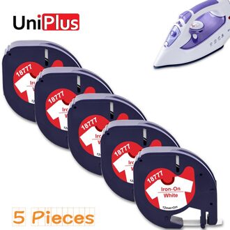 Uniplus 10PK 12Mm Tape Fit Dymo Letratag Lt Tape 18769 18773 Ijzer Op Kleding Stof Lint Voor Dymo labeller LT100H LT100T 5roze rood on wit