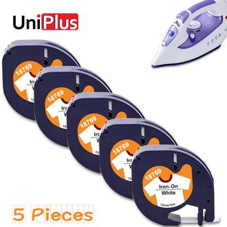 Uniplus 10PK 12Mm Tape Fit Dymo Letratag Lt Tape 18769 18773 Ijzer Op Kleding Stof Lint Voor Dymo labeller LT100H LT100T 5roze zwart on wit