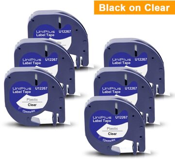 Uniplus 6PK Compatibel Dymo Label Printer Dymo Letratag Label Tape 12267 Zwart Op Helder 12Mm Voor Dymo Tape Lt lint Printer 4M 12267 zwart on doorzichtig