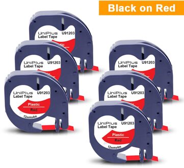 Uniplus 6PK Compatibel Dymo Label Printer Dymo Letratag Label Tape 12267 Zwart Op Helder 12Mm Voor Dymo Tape Lt lint Printer 4M 91203 zwart on rood