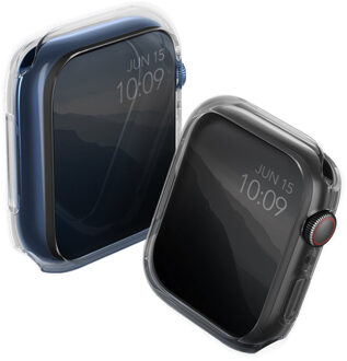 Uniq 2x Glase Softcase voor de Apple Watch 7 / 8 / 9 - 45 mm - Clear / Smoke Transparant