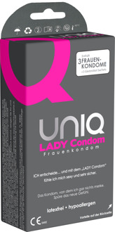 Uniq Lady Condom - 3 Latexvrije Vrouwencondooms Met Kanten Gordel Transparant - 69 (omtrek > 14 cm)
