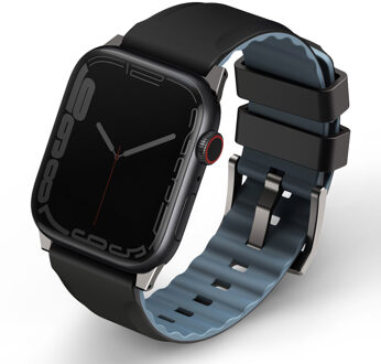Uniq Linus AiroSoft™ Siliconen bandje voor de Apple Watch Series 1 t/m 9 / SE (38/40/41 mm) | Series 10 / 11 (42 mm) - Midnight Black Zwart - 41 mm