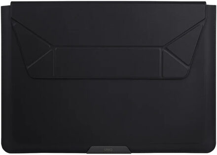 Uniq Oslo Laptop hoes 14 inch - Laptopsleeve met opvouwbare laptopstandaard - Jet Black Zwart - 14.2