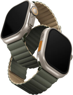 Uniq Revix dubbelzijdig bandje voor de Apple Watch Series 1 t/m 11 / SE / Ultra (44/45/46/49 mm) - Moss Green / Tan Meerkleurig - 49 mm