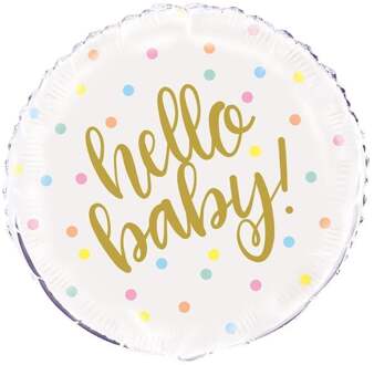 Unique Folieballon Hello Baby 45 Cm Wit/goud