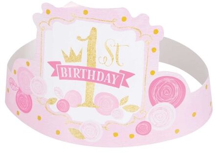 Unique Kroontjes ""1st Birthday"" 6 Stuks Roze