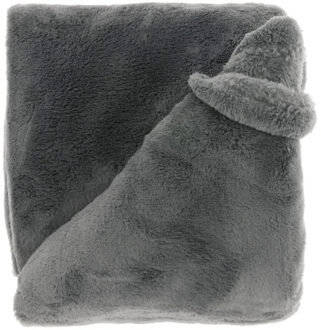 Unique Living Deken/plaid Justin - grijs - polyester - 150 x 200 cm