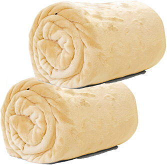 Unique Living Enzo Fleece deken/plaid - 2x - fluweel geel - polyester - 130 x 180 cm