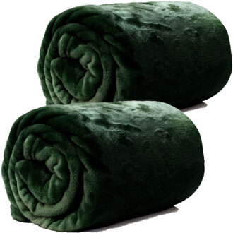 Unique Living Enzo Fleece deken/plaid - 2x - smaragd groen - polyester - 130 x 180 cm