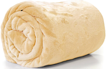 Unique Living Enzo Fleece deken/plaid - fluweel geel - polyester - 130 x 180 cm