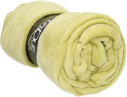 Unique Living Enzo Fleece deken/plaid - fluweel kiwi - polyester - 130 x 180 cm