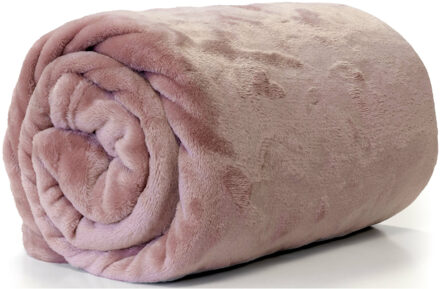 Unique Living Enzo Fleece deken/plaid - roze - polyester - 130 x 180 cm - Plaids