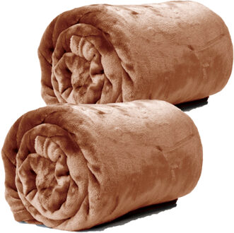 Unique Living Enzo Fleece dekens/plaids 2 stuks 130 x 180 cm - brons