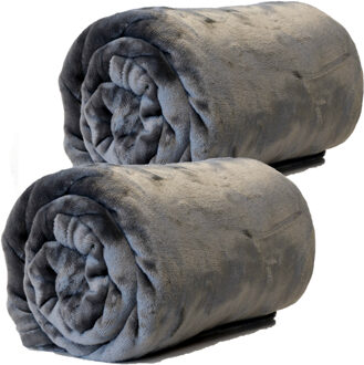 Unique Living Enzo Fleece dekens/plaids 2 stuks 130 x 180 cm - donker grijs