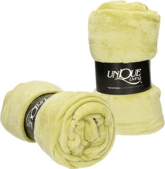 Unique Living Enzo Fleece dekens/plaids 2 stuks 130 x 180 cm - fluweel kiwi