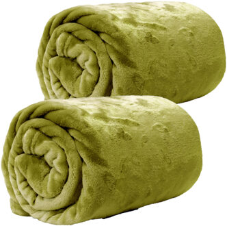 Unique Living Enzo Fleece dekens/plaids 2 stuks 130 x 180 cm - mos groen