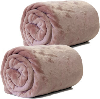 Unique Living Enzo Fleece dekens/plaids 2 stuks 130 x 180 cm - roze