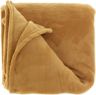 Unique Living Fleece deken/plaid Bailey 130 x 180 cm - mosterd geel