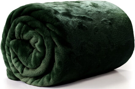 Unique Living Fleece deken/plaid Bailey 130 x 180 cm - smaragd groen - Plaids