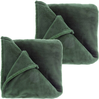 Unique Living Fleece deken/plaid Bailey 2 stuks 130 x 180 cm - smaragd groen